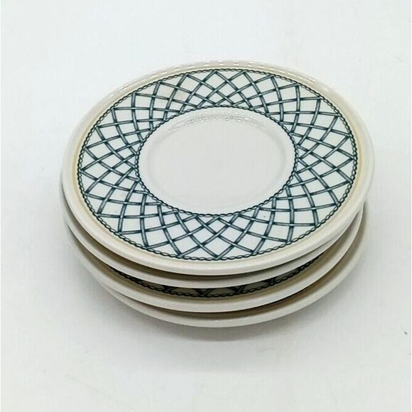Vintage Rego Restaurant Ware China E438-58 Green Lattice Set Of 4 Saucers - Picture 5 of 6